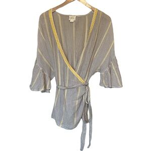 Anthropologie Maeve Visby Wrap Yellow White Brown Blouse M